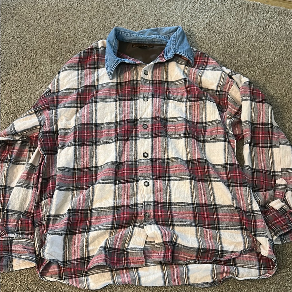 Burgundy Plaid Casual Button Down Shirt with Chambray Collar